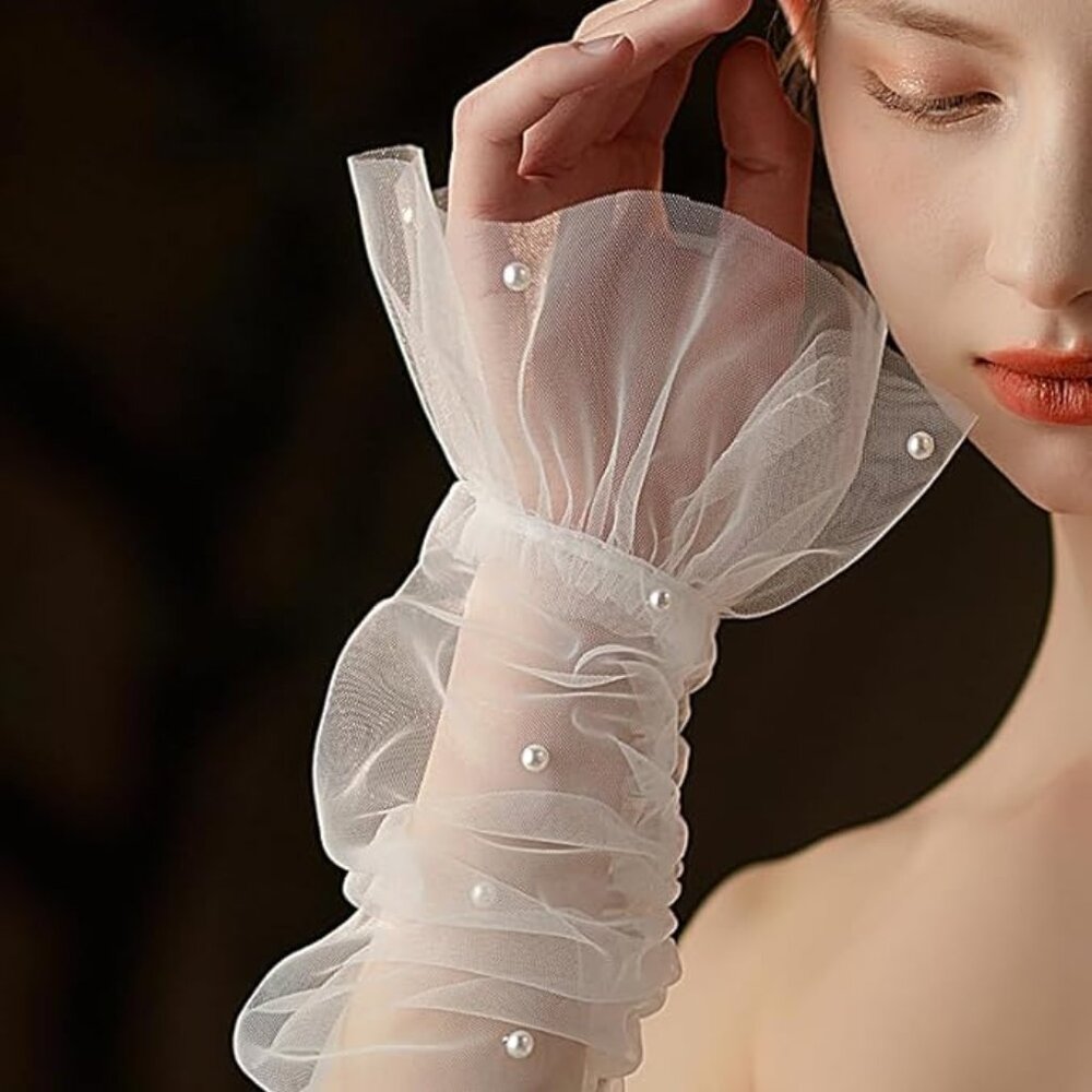Long Bridal Mesh Tulle Gloves